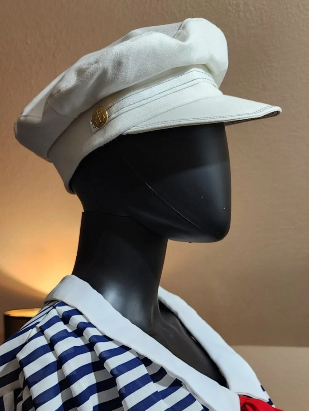 Vintage 80s BETMAR Cotton Sailor Captain Cap Cream Nautical Anchor Greek Fisher